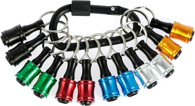 12pc Portable Bit holder Key chain, 1/4 inch Hex Shank Screwdriver Bit Clip for Impact Driver Drill Bit Keychain Extension Bar Quick Release, Easy Change Screwdriver Bit Holders