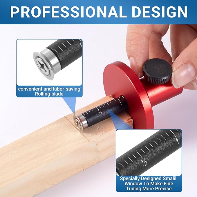 Wheel Marking Gauge for Woodworking, Micro-Adjustable Dovetail and Mortise Marker with Dual Metric Imperial Scales, Anti-Roll Design, Aluminum Alloy Carpentry Tool