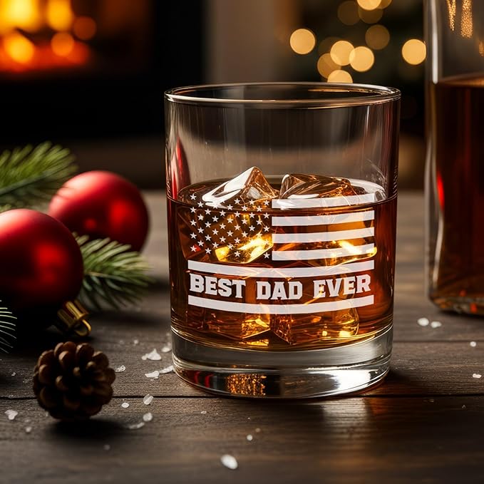 Christmas Birthday Gifts for Dad from Daughter Son - 11 oz Engraved Crystal Whiskey Glasses - Gifts for Dad Who Wants Nothing, Men Birthday Ideas