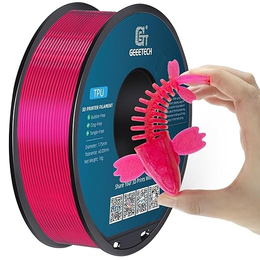 Geeetech TPU Filament 1.75mm, Shore 95A ??Flexible 3D Printer Filament with High Elasticity, 1KG (2.2lbs) Spool, Dimensional Accuracy 짹0.03mm, Fits Most FDM Printers (Clear Pink)