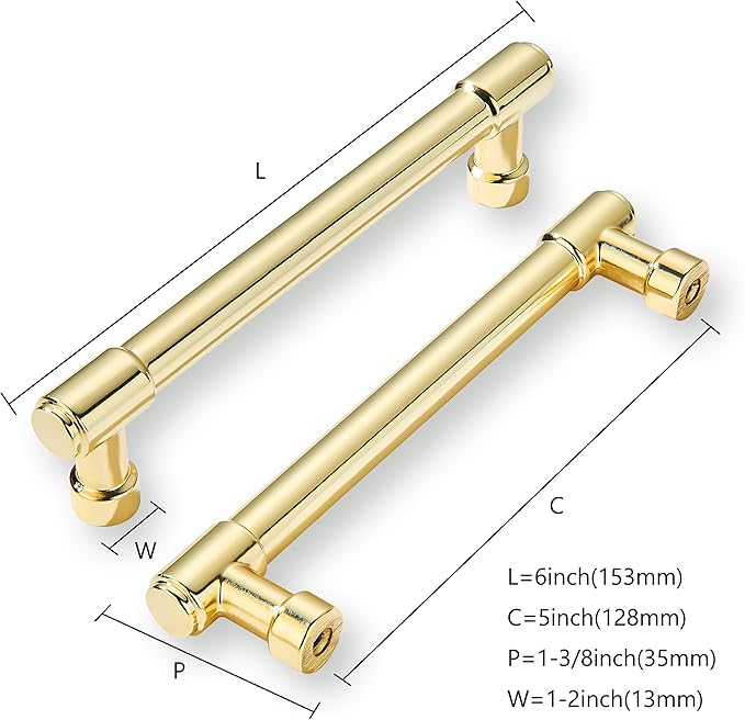 khtumeware 10-Pack 5inch Center to Center Polished Brass Cabinet Pulls Heavy Duty Solid Unlacquered Brass Cabinet Handles for cabinets Dressers