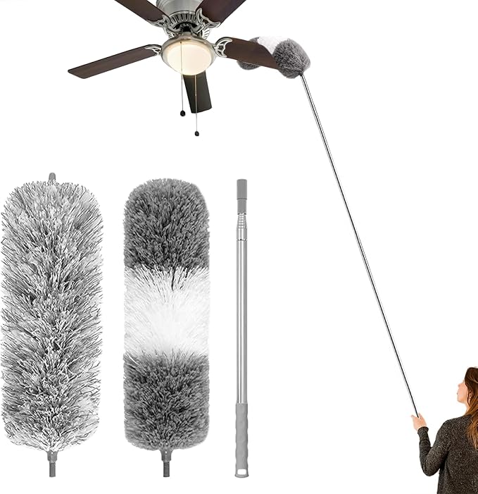 Feather Duster for Cleaning Extendable - Feather Duster for Cleaning The Indoor. 110 in Long Duster with Extension Pole for Clean Ceilings and Fans. Microfiber Duster for Blinds. Washable Dduster.