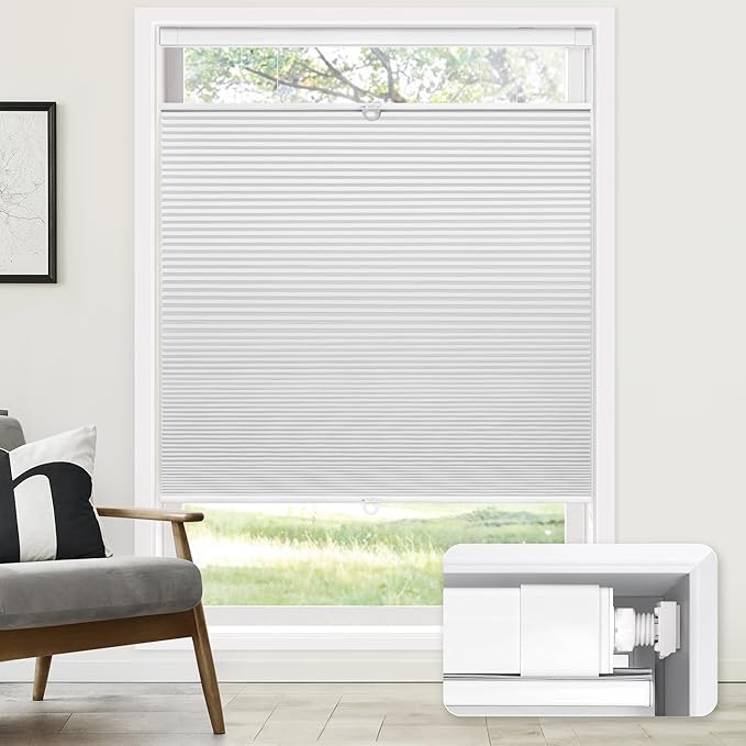 LazBlinds No Tools No Drill Cordless Cellular Shades, Top Down Bottom Up (TDBU) Honeycomb Shades for Home, Blackout Light Blocking Thermal Insulation Blinds for Windows, 30.5" W x 72" H, White