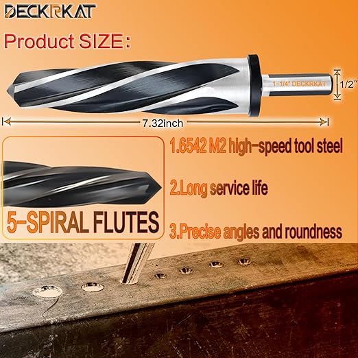 1-1/4" Reamer Drill Bit for Metal, M2 HSS Taper Reamer for Steel, Alloy, Wood, Plastic to Align, Enlarge Holes ??5-Spiral Flutes,1/2"Non-Slip Shank, 32mm Car Reamer, Bridge Construction Reamer.
