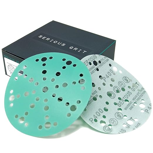 Serious Grit - 6-Inch 49-Hole 400 Grit Sanding Discs - Heavy-Duty Hook & Loop Film Discs - Sandpaper for Random Orbital Sanders - 50 Pack Box