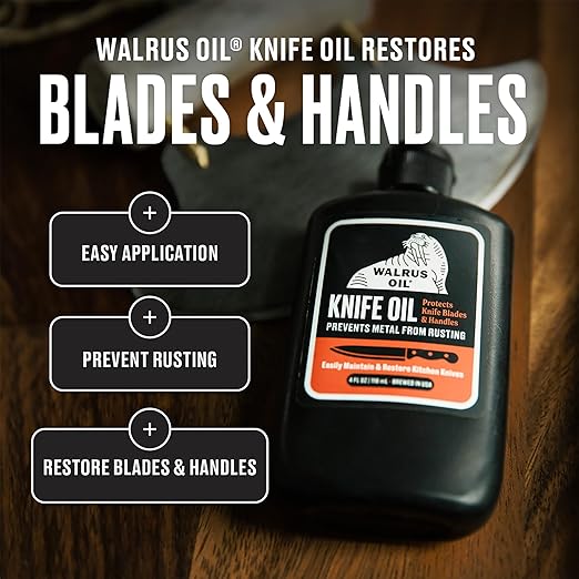 WALRUS OIL - Knife Blade & Wooden Handle Oil, 4 oz Bottle, 100% Natural Ingredients, Food-Contact Safe