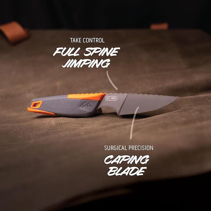 OUTDOOR EDGE VANTEX 4-Piece Roll Pack Hunting Knife Set - Includes Drop-Point, Boning, Caping Knives & Sharpener - Great Elk and Deer Field Dressing Processing Kit for Hunters