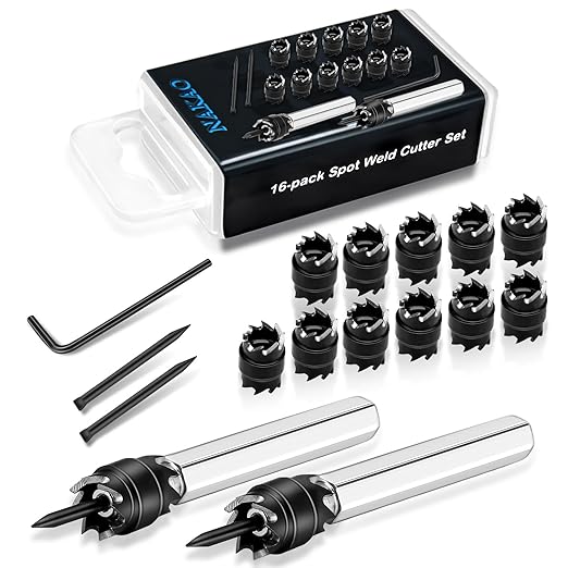 Spot Weld Cutter Set Double Sided,3/8" HSS Spot Weld Cutter Remover Drill Bits Hex Sheet Metal Hole Cutter Remover Kit for Power Drill Spot Welding, by NAKAO (16 Pcs)
