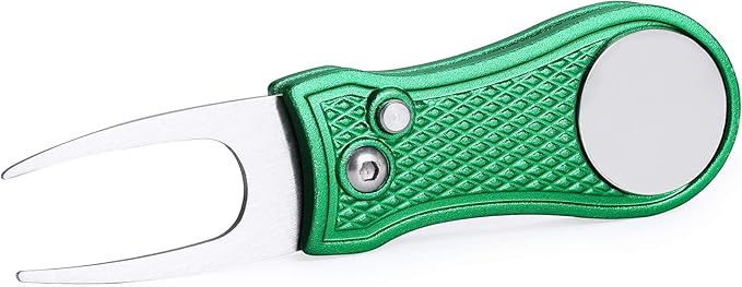 Mile High Life Golf Divot Repair Tool, All Metal Foldable Divot Tool with Pop-up Button & Magnetic Ball Marker