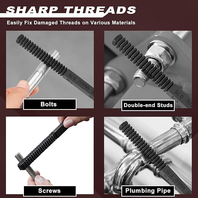 3Pcs Thread File Set, Thread Restorer File Set, Thread Restoring Chaser Files Metric and SAE, High Carbon Steel Thread Repair Tool for Thread Repair File Set, Thread Cleaner Tool