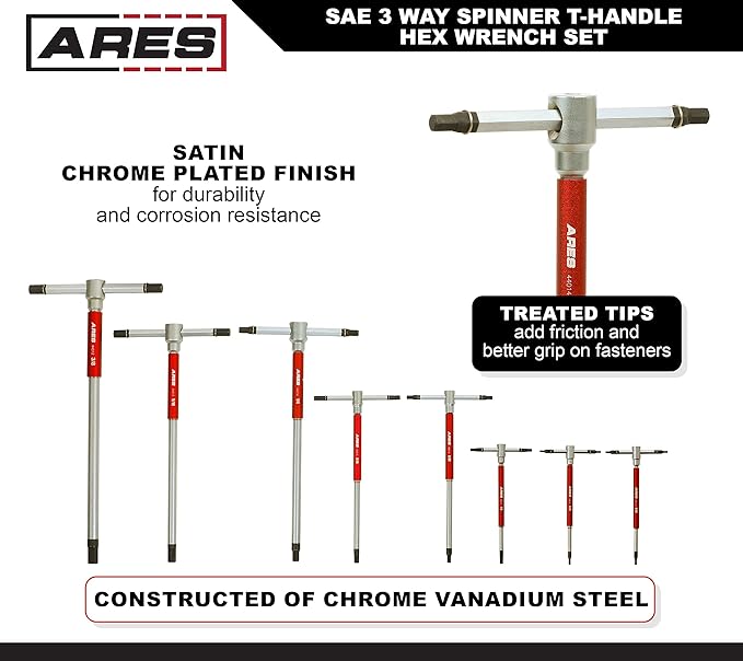 ARES 44002 ??8-Piece SAE 3-Way T-Handle Spinner Hex Allen Key Wrench Set