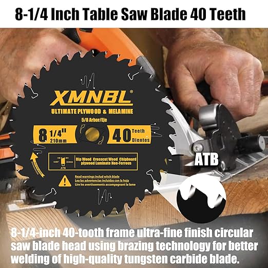 8-1/4 Inch Table Saw Blade 40 Teeth,8-1/4 Framing Saw Blade,Replacement for Diablo D0840,DeWalt DWA181440 Blade for Cutting Hardwoods,Softwoods,Veneer Plywood and Other Woods,40 ATB,Shaft 5/8 Inch