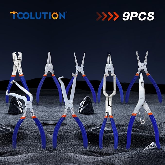 9-Piece Hose Clamp, Hose Clamp, Fuel Line, Electrical Disconnect & Snap Ring Pliers Kit with Internal/External Circlip Pliers, C Clip Lock Ring Tools, Ergonomic Non-Slip Handles