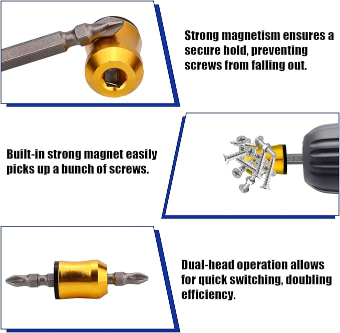 5pcs Strong Magnetic Screw Rings, Screwdriver Head Magnetic Ring with Non-Slip Design Include Double-Ended Screwdriver Bit Holder for Drill Tool Woodworking Maintenance Household Repairs