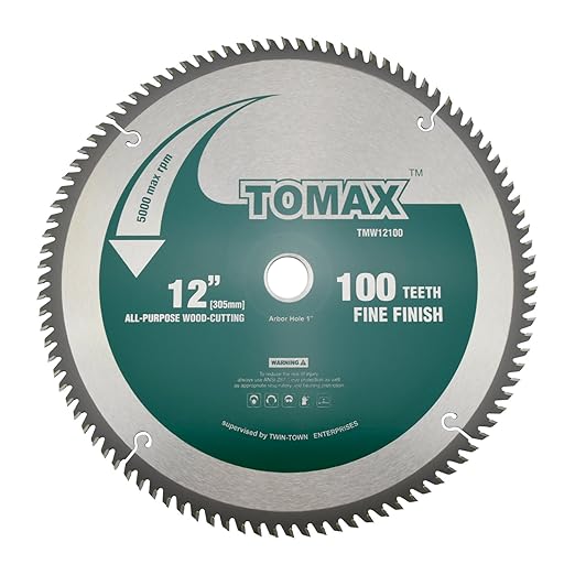 TOMAX 12-Inch 100 Tooth ATB Fine Finish Saw Blade with 1-Inch Arbor
