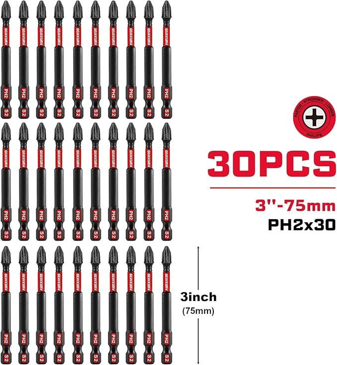 Impact Tough #2 Phillips 3 in. Insert Driver Bits,30Pack Bulk PH2 Screwdriver Bits Set