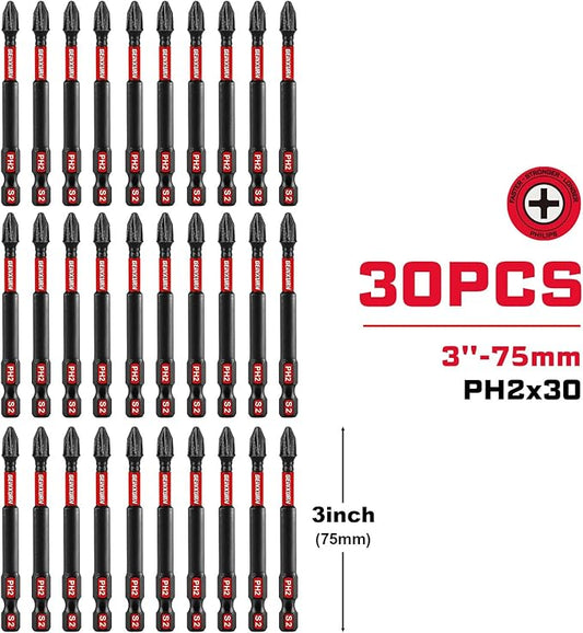 Impact Tough #2 Phillips 3 in. Insert Driver Bits,30Pack Bulk PH2 Screwdriver Bits Set