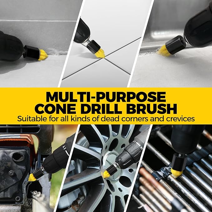 Holikme 8 Piece Drill Brush Attachments Set, Power Scrubber with Extend Long Attachment竊똂leaning Supplies for Bathtub, Shower, Grout, Tile(Yellow)