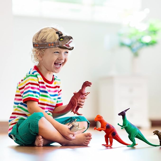 Dinosaur Kids Headlamp, T-Rex Dinosaur Led Headlamp Flashlight, Dinosaur Toy Headlamp Flashlight with 4 Lighting Mode for Boys, Girls??Camping, Hiking, Reading and Party (Brown)