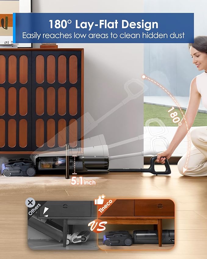 Tineco Floor One S7 Stretch Steam Cordless Wet Dry Vacuum Steam Mop All-in-One, 320??HyperSteam, 180째 Lay-Flat, Anti-Tangle Design, FlashDry Self-Cleaning, Up to 75 Min Runtime