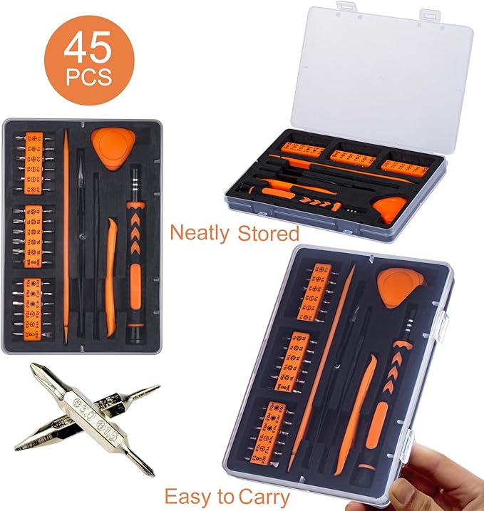 45PCS Precision Screwdriver Set With Case, Flathead Phillips Pentalobe Torx Star Small Repair Tool Kit for PC, Laptop, Tablet, Phone, PS5, XBox, Switch, Glasses, Ring Doorbell