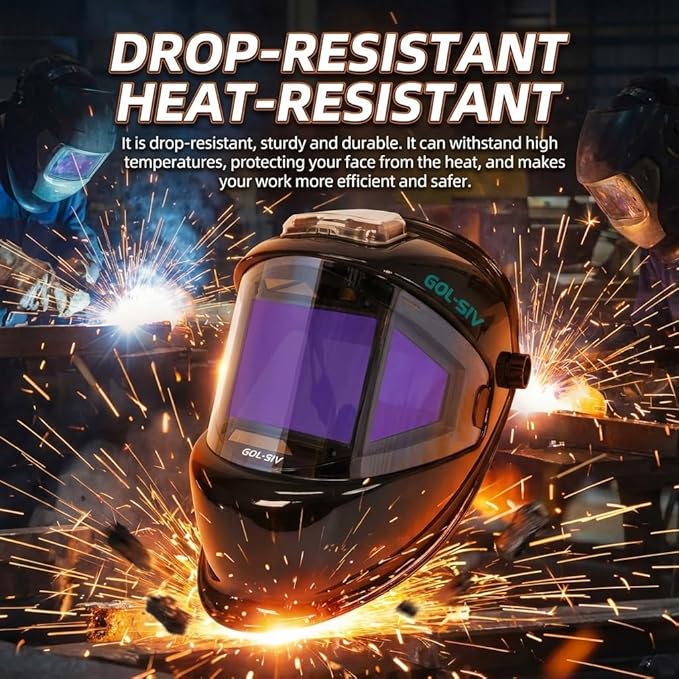 WHA100 Auto Darkening Welding Helmet-CE EN175 Certification-Solar&Battery Power-4 Sensors，0.04ms Response Time-Optical grade 1/1/1/2-True Color Wide View Screen-Shade 8~12 for SMAW, MIG, TIG, GTAW