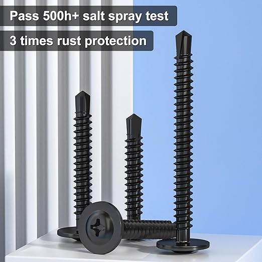 100Pcs #10 x 1-1/4" Self Drilling Screws for Metal,410 Stainless Steel Black Zinc Plated,Self Tapping Sheet Metal TEK Screws,Modified Truss Head