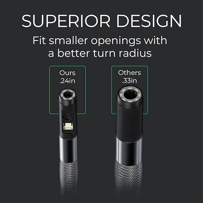 Two-Way Articulating Borescope 360째, Dual Lens Inspection Camera with Light, 6mm Lens Snake Camera for Mechanic Inspections, and Plumbing, .24in Borescope Automotive, Industrial Endoscope, 5ft
