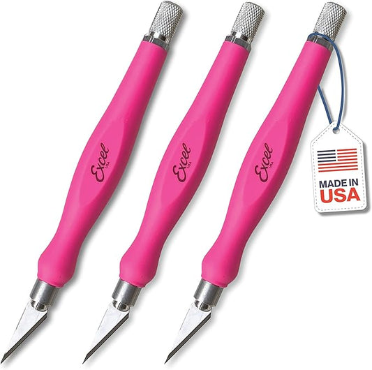 Excel Blades Fit Grip Craft Set, 3-Pack ??Ultra-Sharp #11 Carbon Steel Blade with Contoured Rubberized Grip ??Precision Hobby Knife for DIY, Art, and Hobby Projects ??Pink, Made in the USA