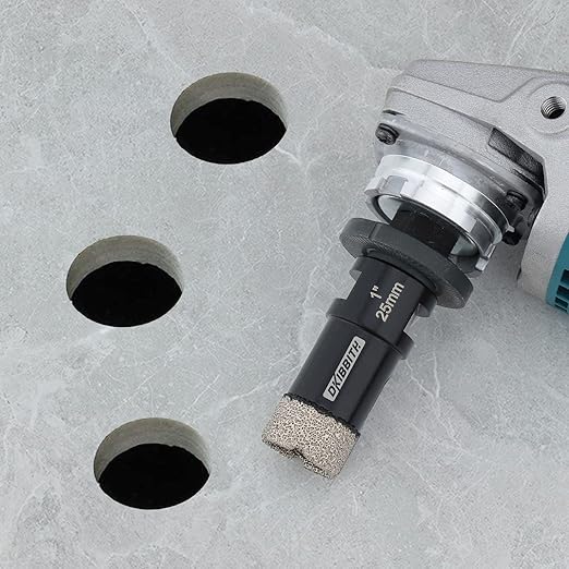 DKIBBITH 1 Inch Dry Diamond Core Drill Bits, 25mm Tile Vacuum Brazed Angle Grinder Hole Saw for Porcelain Ceramic Granite Brick Concrete with 5/8-11 Thread to 3/8??Hex Shank Adapter, Black
