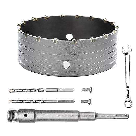 6.3 inch / 160mm Concrete Hole Saw with SDS Plus Shank Connecting Rod, Tungsten Carbide Tip for Concrete, Cement, Brick Wall
