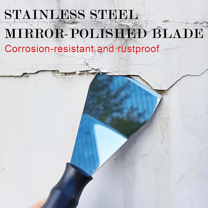 WYPROCEED 3 Inch Bent Scraper, Stainless Steel Paint Scraper with Anti Slip Rubber Handle, Heavy Duty Putty Knife for Wood, Mental Paint Remover Scraper Tool