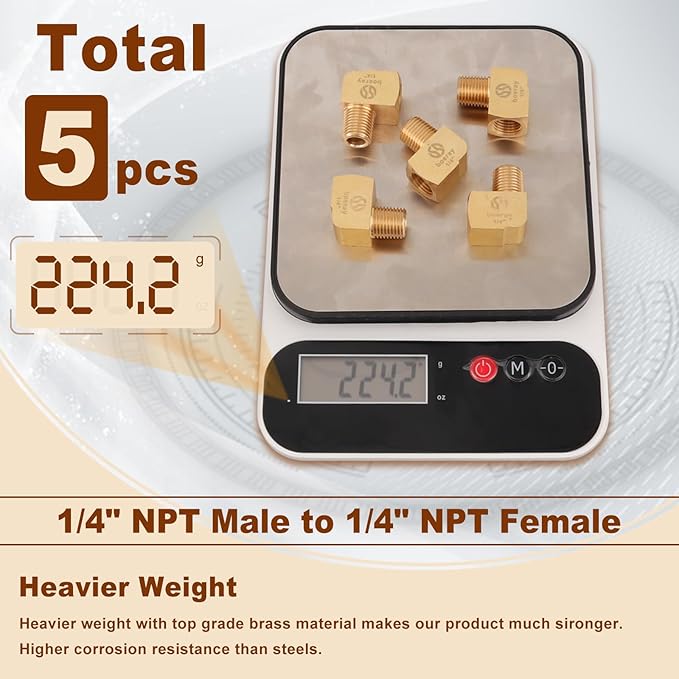 5pcs 1/4??Brass Fittings 90 Degree Barstock Street Elbow 1/4" NPT Male Pipe to 1/4" NPT Female Pipe 1/4 NPT Elbow Forged Brass Pipe Fittings