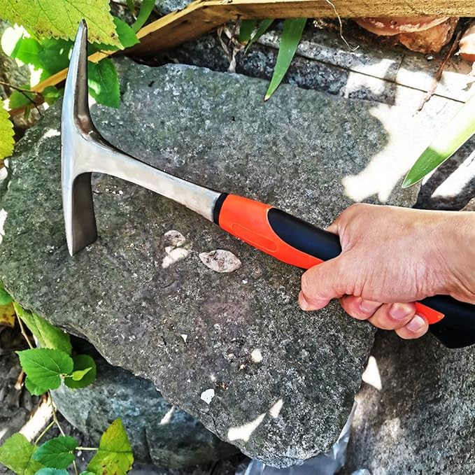 Rock Pick,Forged Brick Hammer, Geologist Rock Pick, Mason's/Bricklayer's Hammer-28 oz Masonary Tool with Pointed Tip &Forged Steel Construction-Shock Reduction handle (point&flat)