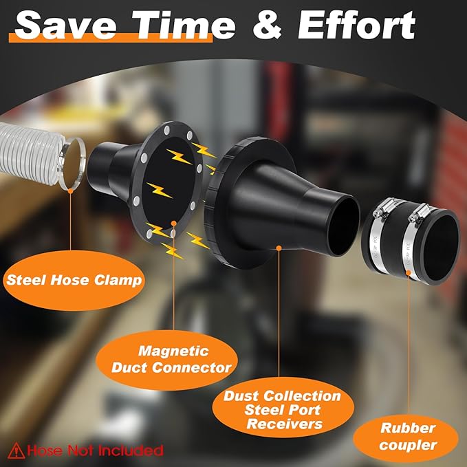 2-1/2 Inch Dust Collection Fittings for Magnetic Dust Collection Coupler, 2.5??Steel Ring Receiver Dust Collector Steel Port w/Dust Control Flex Cuff,Quick Connect to Drum Sander Planer
