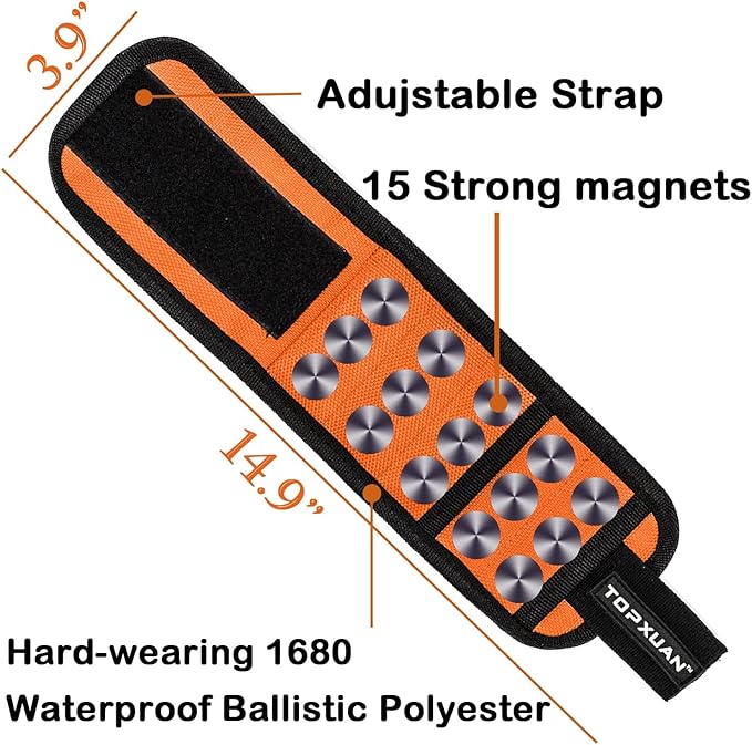 Magnetic Wristband Gifts for Men-Tool Belt for Holding Screws Nails Drilling Bits,with Magnets 15 Magnets for Carpenter DIY Handyman Compatible Woodworking Tools Dad, Husband, Grandpa