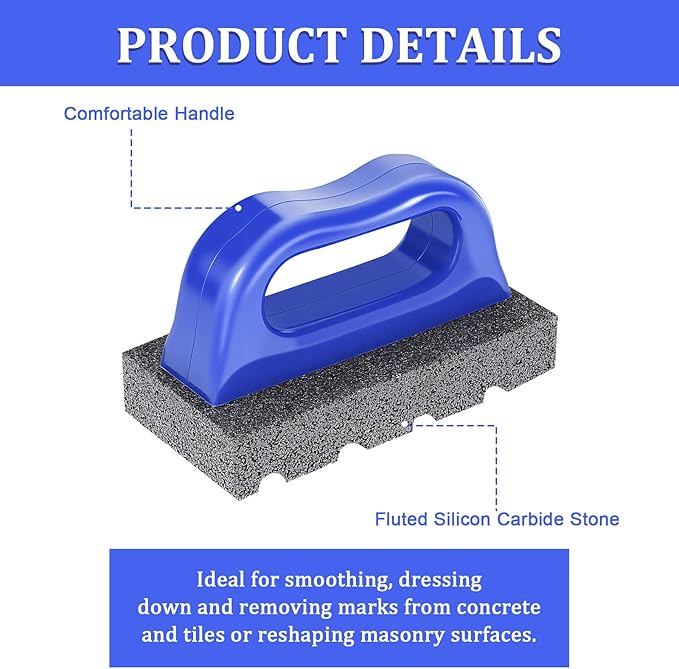 3 Pcs Rub Brick with Handle, Fluted 20-Grit Carbofrax Surface Concrete Tools Masonry Tools Smoothing Cleaning Removing Marks Tool (Blue)