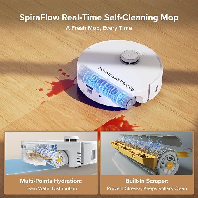 roborock Qrevo Curv 2 Flow Robot Vacuum and Mop, SpiraFlow Real-Time Self-Cleaning Roller Mop, 20,000?츿a, Dual Zero-Tangle System, AI Obstacle Avoidance, Heat-Washes & Dries Mop, Carpet Protection