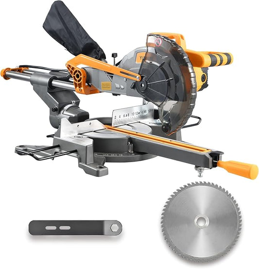 10-inch Sliding Miter Saw Single Bevel Table Saw 1800W 5200RPM Compound Miter Saw Corded Power Wood Circular Saw with Adjustable Extension Table