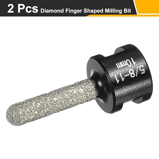 HARFINGTON 2pcs Diamond Finger Bit 10mm Dia Dry Core 2 Holes with 5/8"-11 Thread Diamond Chamfer Bit for Enlarging Shaping Milling Existing Holes on Porcelain Tile Ceramic Countertop,Black