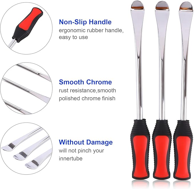 Asooll 11.5" Tire Spoon Dirt Bike Tire Changing Spoons Changing Tools for Motorcycle ATV Lawn Mower I with 1 Portable Bag+3 Tire Spoons+6 Rim Protectors+6 Valve Cores+1 Valve+1 Tire Valve Stem Puller