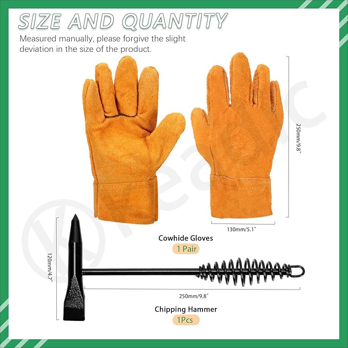 Keadic Welding Slag Removal Tool Set - Includes Chipping Hammer and Gloves for Splatter Removal, Rust Cleaning
