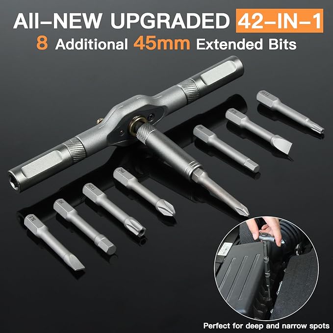42 in 1 Magnetic Screwdriver Set, DIY Ratchet Screwdriver Set, Multi Bit Magnetic Drive Set with Detachable Ratchet Handle, Portable Compact Repair Tool Kit for Furniture Computer Bicycle