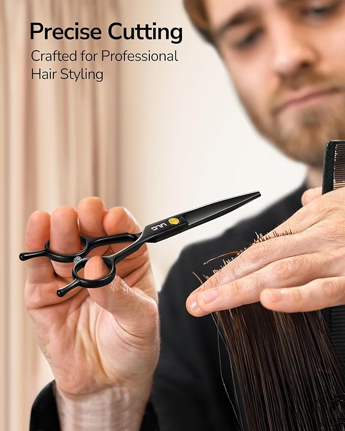 ULG Hair Cutting Scissors Professional Salon Shears 6.5-Inch Ultra Sharp Barber Scissors with Haircut Comb, Left/Right Symmetrical, Stainless Steel Haircut Scissors for Men, Women, Salon & Home Use