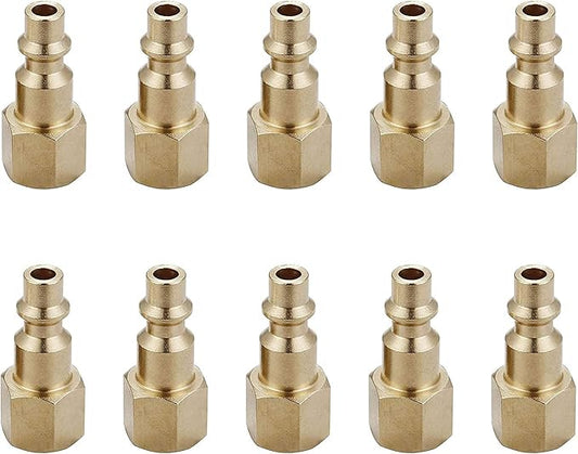 Air Hose Fittings And Quick Connect Air Fittings, 1/4 Inch NPT Brass Female Air Coupler Plug (10 Piece) Industrial Type D, Air Compressor Fittings