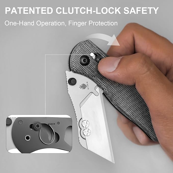 Kizer Uti Bear(New Dual-screw Version) Folding Utility Knife, Clutch Lock Box Cutter EDC Pocket knife with 5PCS Razor Blades, Pocket Knives with Pocket Clip for Men Women V3619JA3