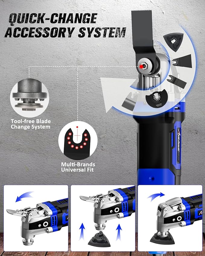 AVID POWER Oscillating Tool, 3.5-Amp Oscillating Multi Tool with 4.5째 Oscillation Angle, 6 Variable Speeds and 13pcs Saw Accessories, Auxiliary Handle and Carrying Bag - Blue