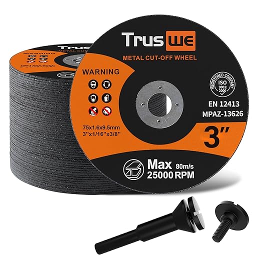 3 inch Cut Off Wheel - 25 Pack Cutting Disc with Mounting Mandrel Kit 1/4" 3/8" Arbor Stainless Steel Grinding Wheel for Angle Grinder