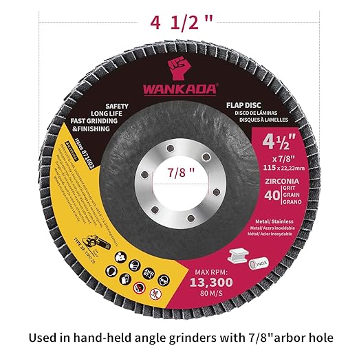 40 Grit Zirconia Flap Disc 4-1/2" x 7/8-Inch Abrasive Sanding Disc Bevel Type 29 Angle Grinder Edge Grinding Wheel for Stainless Steel and Metal (Pack of 10)