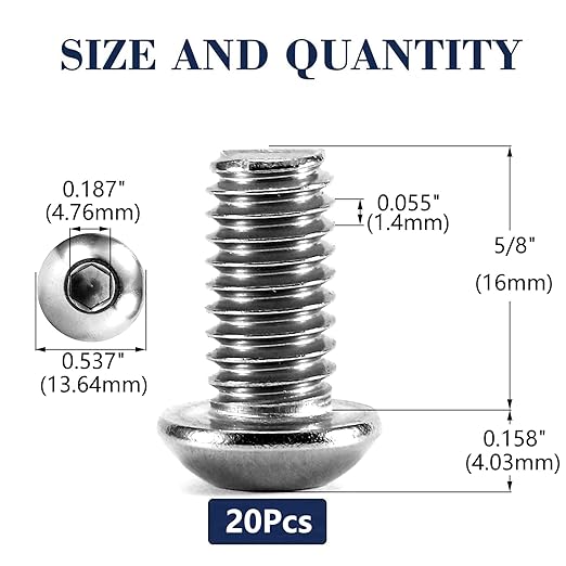 5/16-18 x 5/8" Button Head Socket Cap Bolts Screws, 20Pcs 304 Stainless Steel 18-8, Allen Hex Drive, Bright Finish by SG TZH(with Hex Spanner)